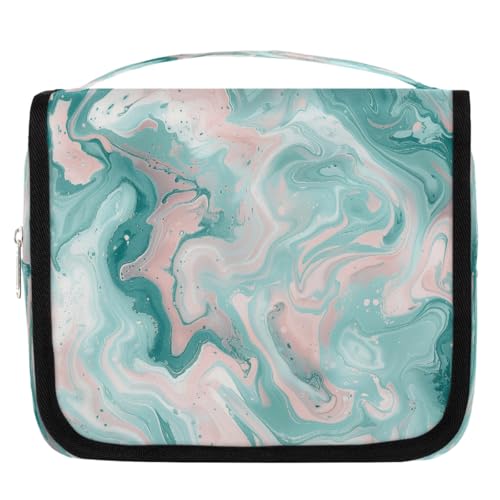 Mexpekil Reise-Kulturbeutel zum Aufhängen, für Damen, rosa, blau, Marmor, groß, Kulturbeutel, tragbar, Make-up, Kosmetik-Organizer, Taschen für Mädchen und Jungen von Mexpekil