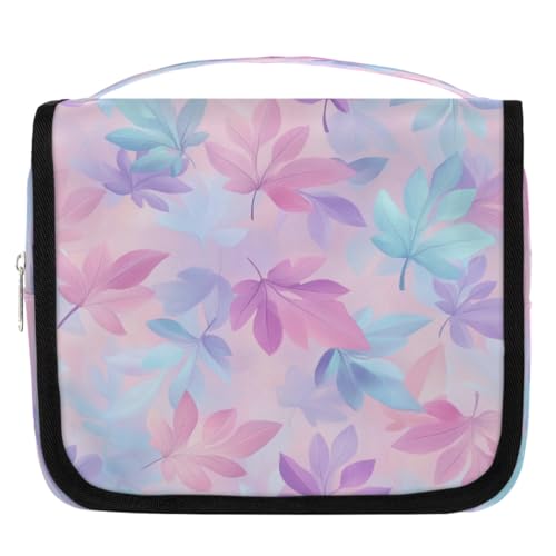 Mexpekil Reise-Kulturbeutel zum Aufhängen, für Damen, rosa blaue Blätter, große Kulturbeutel, tragbar, Make-up, Kosmetik-Organizer, Taschen für Mädchen und Jungen von Mexpekil