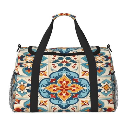 Mexpekil Reisetasche, Ethno-Mandala, Vintage-Patchwork, Handgepäcktasche für Damen und Herren, Sporttasche, leicht, Wochenendtasche, Übernachtungstasche, mit Schultergurt, multi, Einheitsgröße von Mexpekil