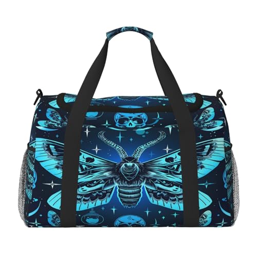 Mexpekil Reisetasche, Motiv: Mystischer Gothic-Totenkopf und Schmetterling, für Herren und Damen, Sport, Wochenende, Übernachtung, Fitnessstudio, Handgepäcktasche, mehrfarbig, 19.7x10.2x13 in, von Mexpekil