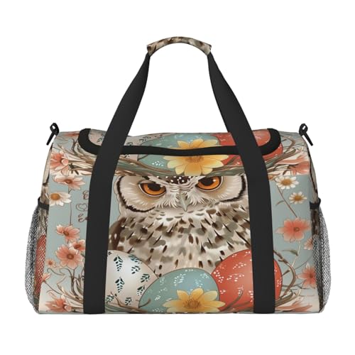 Mexpekil Reisetasche, Motiv: Ostereule, Tiere, Blumeneier, Handgepäcktasche für Damen und Herren, Sporttasche, leicht, Wochenendtasche, Übernachtungstasche, mit Schultergurt, multi, Einheitsgröße von Mexpekil