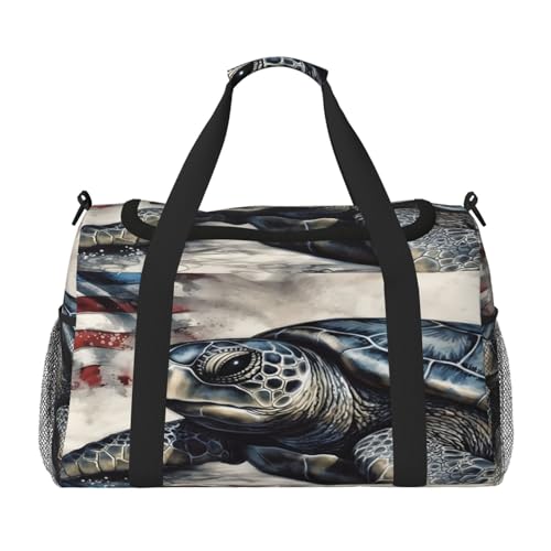 Mexpekil Reisetasche, Retro, USA-Flagge, Schildkröte, Handgepäcktasche für Damen und Herren, Sporttasche, leicht, Wochenendtasche, Übernachtungstasche, mit Schultergurt, multi, Einheitsgröße von Mexpekil