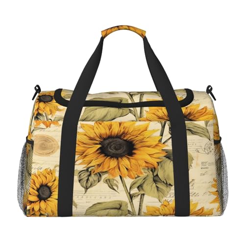 Mexpekil Reisetasche, Retro-Sonnenblumen-Motiv, für Herren und Damen, Sport, Wochenende, Übernachtung, Fitnessstudio, Handgepäcktasche, mehrfarbig, 19.7x10.2x13 in, Reisetasche von Mexpekil