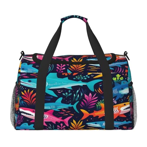 Mexpekil Reisetasche, Seesack, Hai, Aniaml-Muster, Handgepäcktasche für Damen und Herren, Sporttasche, leicht, Wochenendtasche, Übernachtungstasche, mit Schultergurt, multi, Einheitsgröße, Reisetasche von Mexpekil