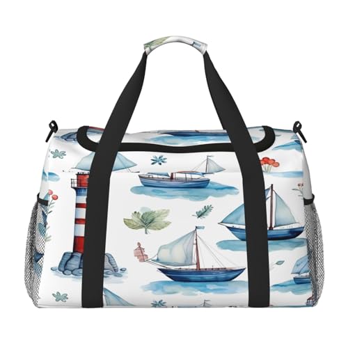 Mexpekil Reisetasche, Seesack, Segelboot, Leuchtturm-Muster, Handgepäcktasche für Damen und Herren, Sporttasche, leicht, Wochenendtasche, Übernachtungstasche, mit Schultergurt, multi, Einheitsgröße von Mexpekil