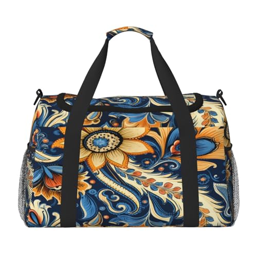 Mexpekil Reisetasche, Vintage-Stil, Paisely-Blumenmuster, ethnische Handgepäcktasche für Damen und Herren, Sporttasche, leicht, Wochenendtasche, Übernachtungstasche, mit Schultergurt, multi von Mexpekil