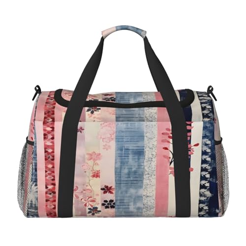 Mexpekil Reisetasche, Vintage-Stil, gestreift, Blumenmuster, Handgepäcktasche für Damen und Herren, Sporttasche, leicht, Wochenendtasche, Übernachtungstasche, mit Schultergurt, multi, Einheitsgröße von Mexpekil