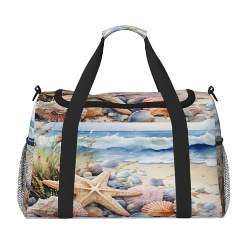 Mexpekil Reisetasche, Wasserfarben, Muscheln, Seesterne, Handgepäcktasche für Damen und Herren, Sporttasche, leicht, Wochenendtasche, Übernachtungstasche, mit Schultergurt, multi, Einheitsgröße von Mexpekil