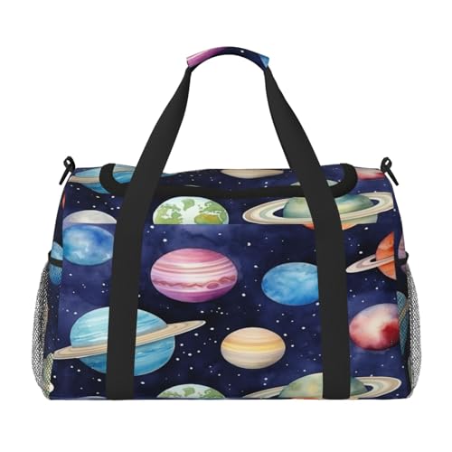 Mexpekil Reisetasche, Wasserfarben, Weltraum, Sonnensystem, Handgepäcktasche für Damen und Herren, Sporttasche, leicht, Wochenendtasche, Übernachtungstasche, mit Schultergurt, multi, Einheitsgröße von Mexpekil