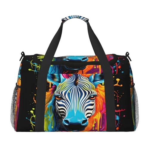 Mexpekil Reisetasche, buntes Zebra-Graffiti, Handgepäcktasche für Damen und Herren, Sport, Fitnessstudio, Duffel, leicht, Wochenendtasche, Übernachtungstasche mit Schultergurt, multi, Einheitsgröße von Mexpekil