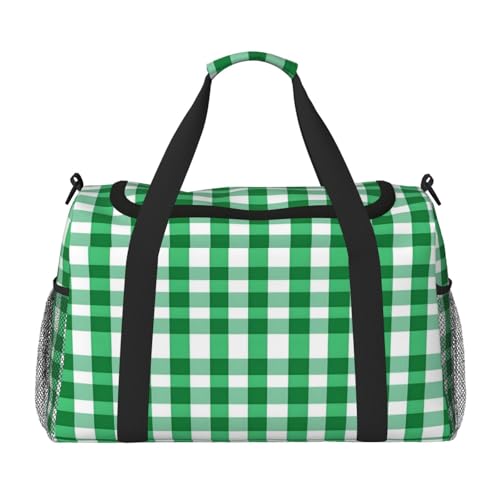 Mexpekil Reisetasche, geometrisches Muster, Grün / Weiß, kariert, für Herren und Damen, Sport, Wochenende, Übernachtung, Fitnessstudio, Handgepäcktasche, mehrfarbig, 19.7x10.2x13 in, Reisetasche von Mexpekil
