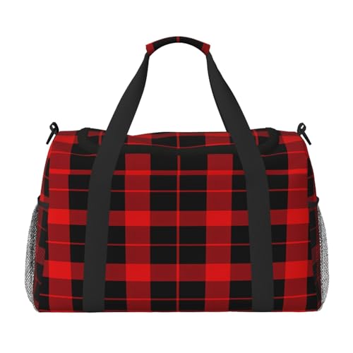Mexpekil Reisetasche, klassisch, rot, schwarz, kariert, für Herren und Damen, Sport, Wochenende, Übernachtung, Fitnessstudio, Handgepäcktasche, mehrfarbig, 19.7x10.2x13 in, Reisetasche von Mexpekil