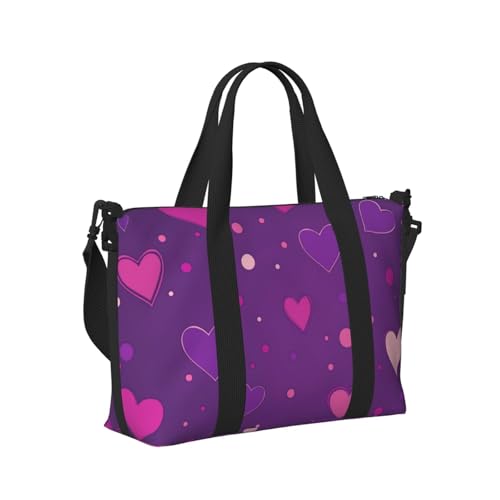 Mexpekil Reisetasche, wasserdicht, Sporttasche, große Wochenendtasche, Übernachtungstasche, für Damen und Herren, Handgepäck, Tragetasche, Herzen, Punkte, Rosa, Violett, Einheitsgröße von Mexpekil