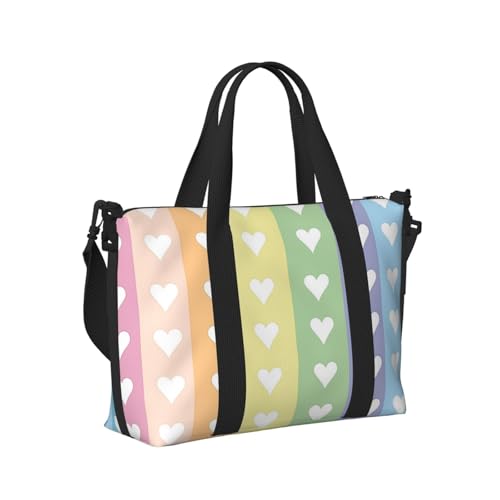 Mexpekil Reisetasche, wasserdicht, Sporttasche, große Wochenendtasche, Übernachtungstasche, für Damen und Herren, Handgepäck, Tragetasche, Regenbogen-Herzen gestreift, Einheitsgröße Mexpekil Reisetasche, wasserdicht, Sporttasche, große Wochenendtasche, Übernachtungstasche, für Damen und Herren, Handgepäck, Tragetasche, Regenbogen-Herzen gestreift, Einheitsgröße von Mexpekil