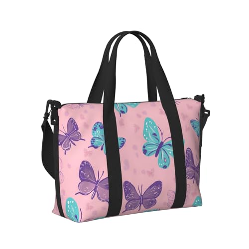 Mexpekil Reisetasche, wasserdicht, Sporttasche, große Wochenendtasche, Übernachtungstasche, für Damen und Herren, Handgepäck, Tragetasche, Schmetterling, Blau, Violett, Einheitsgröße von Mexpekil