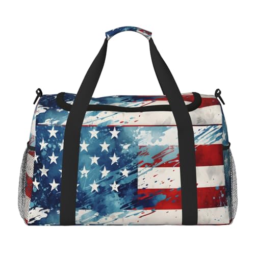 Mexpekil Reisetasche 4. Juli mit amerikanischer USA-Flagge, für Herren und Damen, Sport, Wochenende, Übernachtung, Fitnessstudio, Handgepäcktasche, mehrfarbig, 19.7x10.2x13 in, Reisetasche von Mexpekil