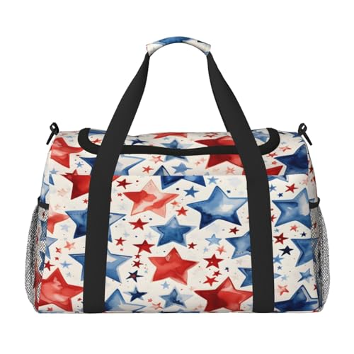 Mexpekil Reisetasche Independense Day Star rot blau Handgepäcktasche für Damen Herren Sport Gym Bag Leichte Wochenendtasche Übernachtungstasche mit Schultergurt, multi, Einheitsgröße, Reisetasche von Mexpekil