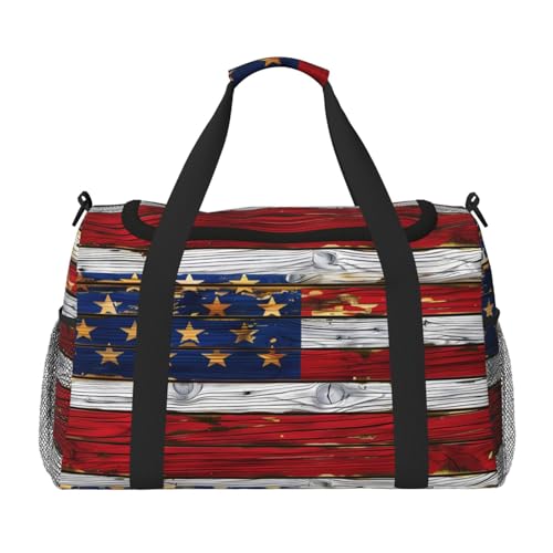 Mexpekil Reisetasche aus Holz, Motiv: amerikanische Flagge, für Herren und Damen, Sport, Wochenende, Übernachtung, Fitnessstudio, Handgepäcktasche, mehrfarbig, 19.7x10.2x13 in, Reisetasche von Mexpekil