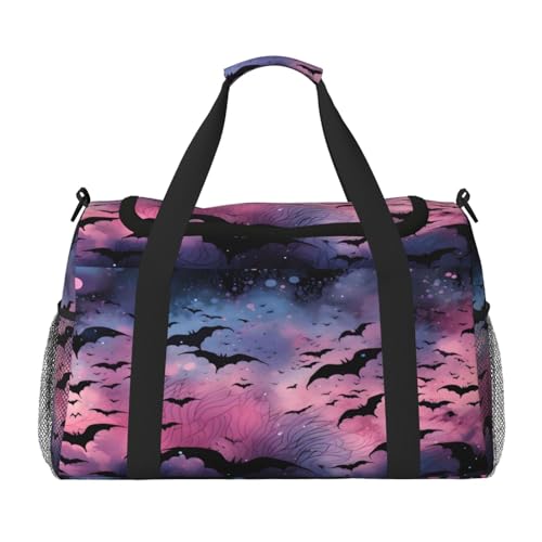 Mexpekil Reisetasche für Halloween, Fledermaus-Motiv, für Herren und Damen, Sport, Wochenende, Übernachtung, Fitnessstudio, Handgepäcktasche, mehrfarbig, 19.7x10.2x13 in, Reisetasche von Mexpekil