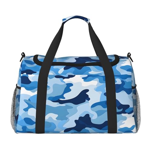 Mexpekil Reisetasche für Herren, Damen, Sporttasche, Wochenende, Übernachtung, Fitnessstudio, Hellblau / Weiß, mehrfarbig, 19.7x10.2x13 in, Reisetasche von Mexpekil