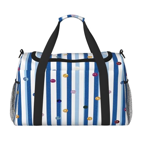 Mexpekil Reisetasche für Herren, Damen, Sporttasche, Wochenende, Übernachtung, Fitnessstudio, mit blauen und weißen Streifen, gepunktet, mehrfarbig, 19.7x10.2x13 in, Reisetasche von Mexpekil