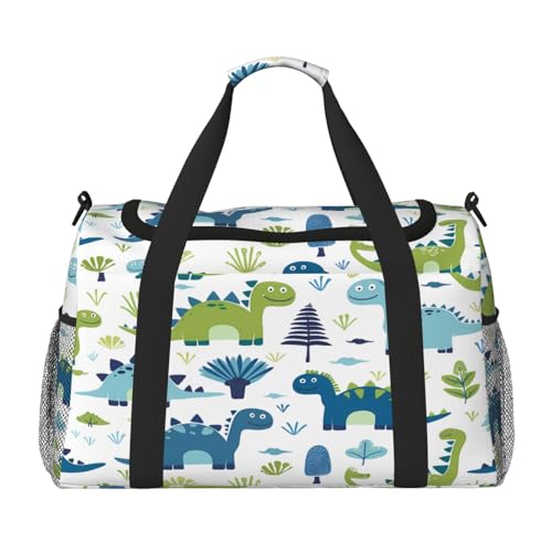 Mexpekil Reisetasche für Herren und Damen, Dinosaurier-Motiv, für Sport, Wochenende, Übernachtung, Fitnessstudio, Handgepäcktasche, Blaugrün, mehrfarbig, 19.7x10.2x13 in, Reisetasche von Mexpekil