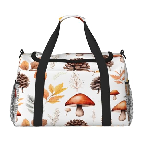 Mexpekil Reisetasche für Herren und Damen, Motiv: Herbstblätter, Pilz, Sport, Wochenende, Übernachtung, Fitnessstudio, Handgepäcktasche, mehrfarbig, 19.7x10.2x13 in, Reisetasche von Mexpekil