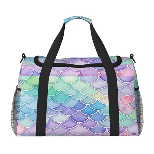 Mexpekil Reisetasche für Herren und Damen, Motiv: Meerjungfrauenschuppen, Eiscreme, für Sport, Wochenende, Übernachtung, Fitnessstudio, Handgepäcktasche, mehrfarbig, 19.7x10.2x13 in, Reisetasche von Mexpekil