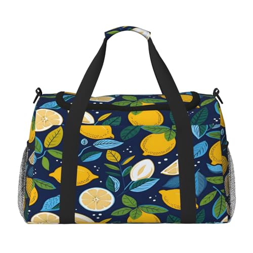 Mexpekil Reisetasche für Herren und Damen, Motiv: Zitronenfruchtblätter, Sport, Wochenende, Übernachtung, Fitnessstudio, Handgepäcktasche, mehrfarbig, 19.7x10.2x13 in, Reisetasche von Mexpekil