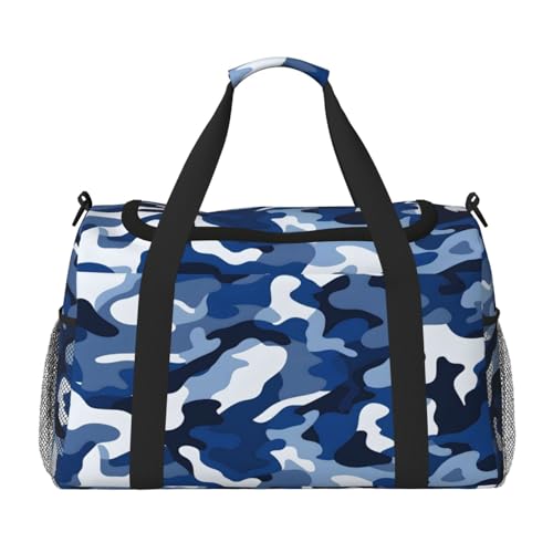 Mexpekil Reisetasche für Herren und Damen, Sporttasche, Wochenende, Übernachtung, Fitnessstudio, Handgepäcktasche, Blau / Grau / Weiß, mehrfarbig, 19.7x10.2x13 in, Reisetasche von Mexpekil
