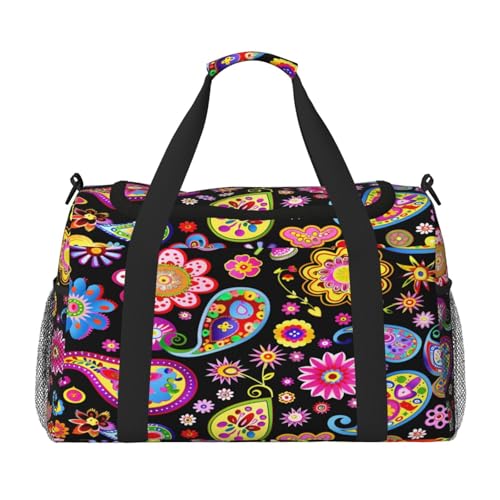 Mexpekil Reisetasche für Herren und Damen, bunt, Paisleymuster, Sport, Wochenende, Übernachtung, Fitnessstudio, Handgepäcktasche, mehrfarbig, 19.7x10.2x13 in, Reisetasche von Mexpekil