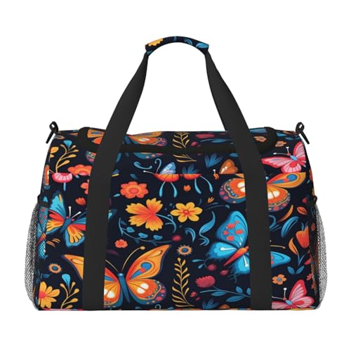 Mexpekil Reisetasche für Herren und Damen, bunt, ethnischer Schmetterling, Sport, Wochenende, Übernachtung, Fitnessstudio, Handgepäcktasche, mehrfarbig, 19.7x10.2x13 in, Reisetasche von Mexpekil