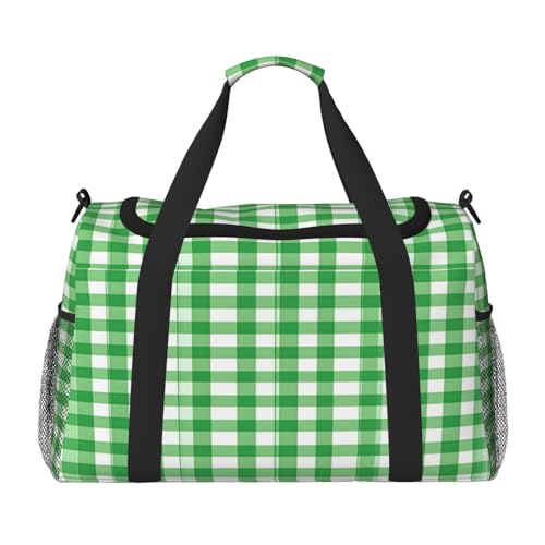 Mexpekil Reisetasche für Herren und Damen, klassisch, Grün / Weiß, kariert, für Sport, Wochenende, Übernachtung, Fitnessstudio, Handgepäcktasche, mehrfarbig, 19.7x10.2x13 in, Reisetasche von Mexpekil