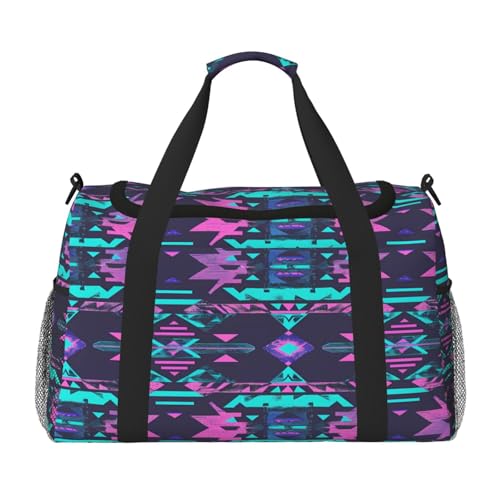 Mexpekil Reisetasche für Herren und Damen, mit Aztekenmuster, für Sport, Wochenende, Übernachtung, Fitnessstudio, Handgepäcktasche, Blaugrün, mehrfarbig, 19.7x10.2x13 in, Reisetasche von Mexpekil
