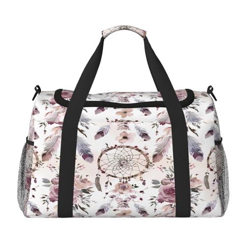 Mexpekil Reisetasche im Boho-Stil, Traumfänger, Federrose, für Herren und Damen, Sport, Wochenende, Übernachtung, Fitnessstudio, Handgepäcktasche, mehrfarbig, 19.7x10.2x13 in, Reisetasche von Mexpekil