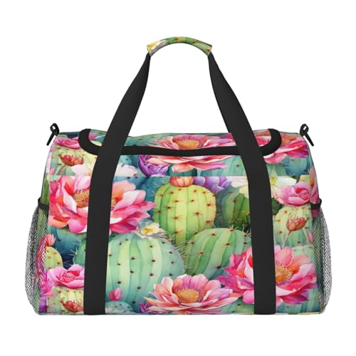 Mexpekil Reisetasche mit Aquarell-Kaktus-Muster, Blumen, Handgepäcktasche für Damen und Herren, Sporttasche, leicht, Wochenendtasche, Übernachtungstasche mit Schultergurt, multi, Einheitsgröße von Mexpekil