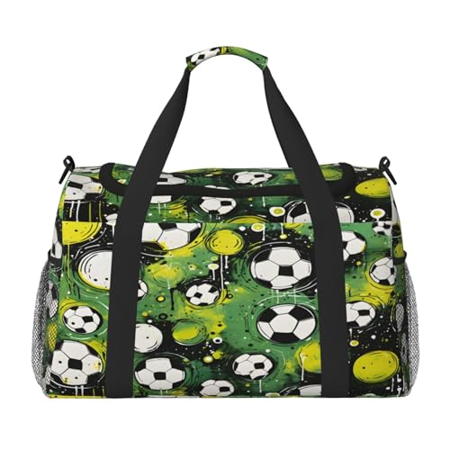 Mexpekil Reisetasche mit Fußball-Muster, Handgepäcktasche für Damen und Herren, Sport, Fitnessstudio, leichte Wochenendtasche mit Schultergurt, multi, Einheitsgröße, Reisetasche von Mexpekil