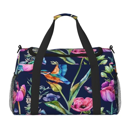 Mexpekil Reisetasche mit Kolibri-Motiv, für Herren und Damen, Sport, Wochenende, Übernachtung, Fitnessstudio, Handgepäcktasche, mehrfarbig, 19.7x10.2x13 in, Reisetasche von Mexpekil