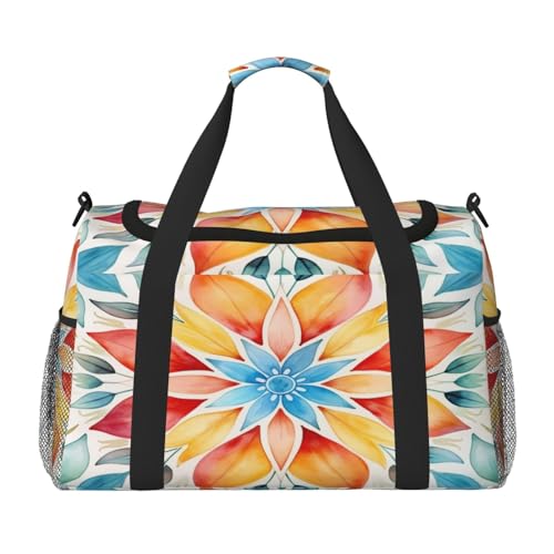 Mexpekil Reisetasche mit Mandala-Blumenmuster, ethnisches Muster, Handgepäcktasche für Damen und Herren, Sporttasche, leicht, Wochenendtasche, Übernachtungstasche, mit Schultergurt, multi von Mexpekil
