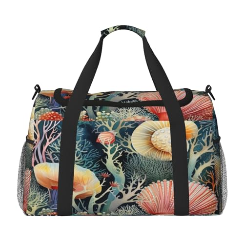 Mexpekil Reisetasche mit Muscheln, Korallenmuster, Handgepäcktasche für Damen und Herren, Sporttasche, leicht, Wochenendtasche, Übernachtungstasche, mit Schultergurt, multi, Einheitsgröße, Reisetasche von Mexpekil