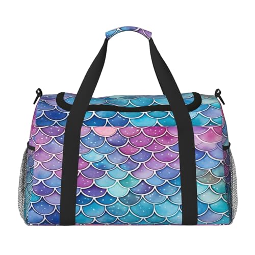 Mexpekil Reisetasche mit Regenbogen-Meerjungfrauen-Druck, für Herren und Damen, Sport, Wochenende, Übernachtung, Fitnessstudio, Handgepäcktasche, mehrfarbig, 19.7x10.2x13 in, Reisetasche von Mexpekil