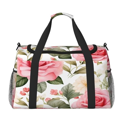 Mexpekil Reisetasche mit Rosen-Blumenmuster, für Herren und Damen, Sport, Wochenende, Übernachtung, Fitnessstudio, Handgepäcktasche, mehrfarbig, 19.7x10.2x13 in, Reisetasche von Mexpekil