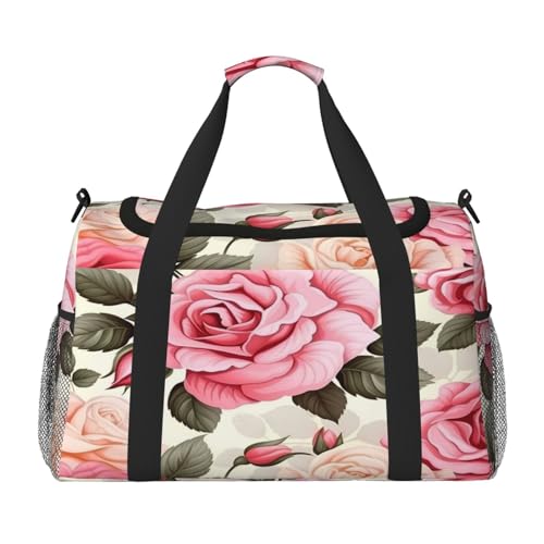 Mexpekil Reisetasche mit Rosen-Blumenmuster, für Herren und Damen, Sport, Wochenende, Übernachtung, Fitnessstudio, Handgepäcktasche, mehrfarbig, 19.7x10.2x13 in, Reisetasche von Mexpekil