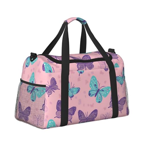 Mexpekil Reisetasche mit Schmetterlings-Motiv, wasserdicht, für Sport, Fitnessstudio, Tanz, groß, faltbar, für Damen und Herren, Blau / Violett, Schmetterling, Blau, Violett, Einheitsgröße Mexpekil Reisetasche mit Schmetterlings-Motiv, wasserdicht, für Sport, Fitnessstudio, Tanz, groß, faltbar, für Damen und Herren, Blau / Violett, Schmetterling, Blau, Violett, Einheitsgröße von Mexpekil