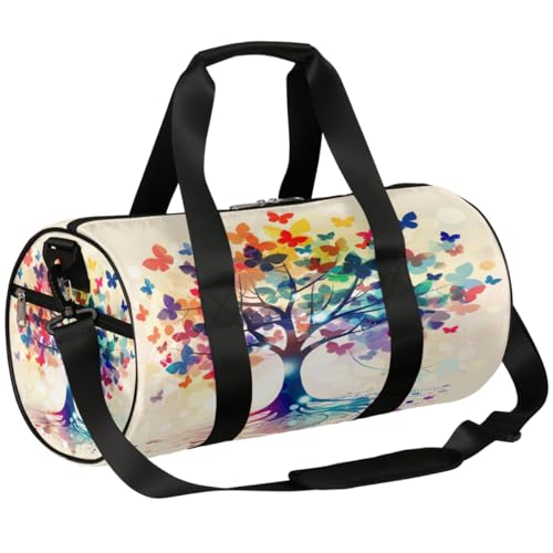 Mexpekil Reisetasche mit Schuhfach, wasserdicht, bunt, Schmetterling, Happy Tree, verträumter Reiserucksack für Fitness, Fitnessstudio, Wochenendausflüge, Bunter Schmetterling Happy Tree Dreamy von Mexpekil