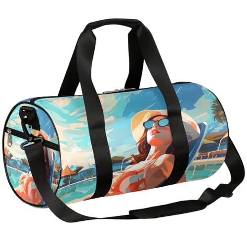 Mexpekil Reisetasche mit Schuhfach, wasserdicht, für Urlaub, Schönheit, Aquarellmalerei, Sommer, Reiserucksack für Fitness, Fitnessstudio, Wochenendausflüge, Vacation Beauty Aquarellmalerei Sommer von Mexpekil