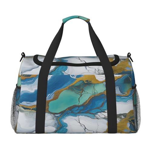 Mexpekil Reisetasche mit Schulterriemen, Blaugrün mit Marmorierung, für Damen und Herren, Sporttasche, leicht, Wochenendtasche, Übernachtungstasche, multi, Einheitsgröße, Reisetasche von Mexpekil