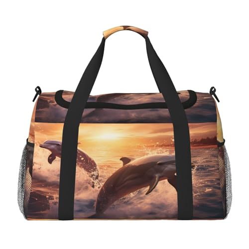 Mexpekil Reisetasche mit Sonnenuntergang, Meerestier, Delfin, Handgepäcktasche für Damen und Herren, Sporttasche, leicht, Wochenendtasche, Übernachtungstasche, mit Schultergurt, multi, Einheitsgröße von Mexpekil