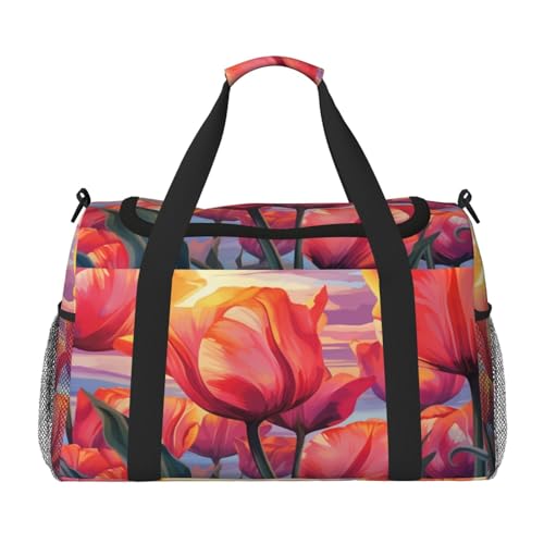 Mexpekil Reisetasche mit Tulpenmuster, Sonnenuntergang, Handgepäcktasche für Damen und Herren, Sporttasche, leicht, Wochenendtasche, Übernachtungstasche, mit Schultergurt, multi, Einheitsgröße von Mexpekil