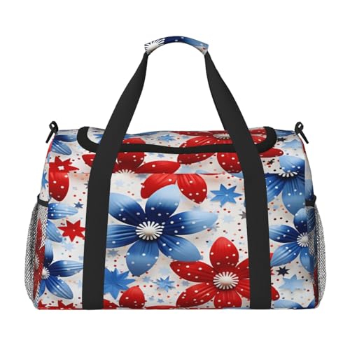 Mexpekil Reisetasche mit USA-Flagge, Blumenmuster, Handgepäcktasche für Damen und Herren, Sporttasche, leicht, Wochenendtasche, Übernachtungstasche, mit Schultergurt, multi, Einheitsgröße, Reisetasche von Mexpekil